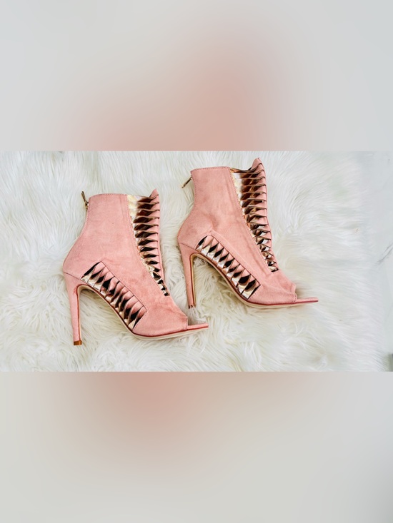 Cape Robbin Shoes - Cape Robbin Rose Gold & Pink Suede Cutout Metallic Peep-Toe Stiletto Booties NEW